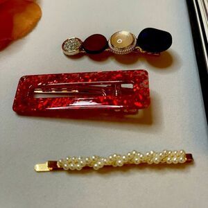 ⭐️ New Pearl Metal Acrylic Gem 💎 Stone Geometric Hairpin